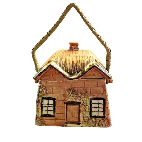 Ye Olde Cottage England Biscuit Cookie Jar Price Bros Cottage Ware Wicker Handle - Picture 1 of 9